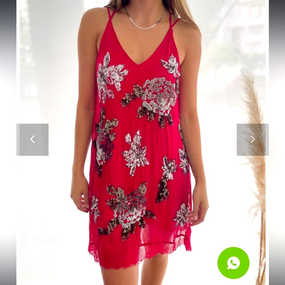 Free People Sequin Embroidered Red Dress